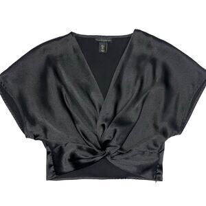 House of Harlow 1960 Black Satin Cropped Twist Top Size Large